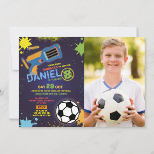 Dart Gun Roligt Syim Shoot Football Birthday Photo Inbjudningar