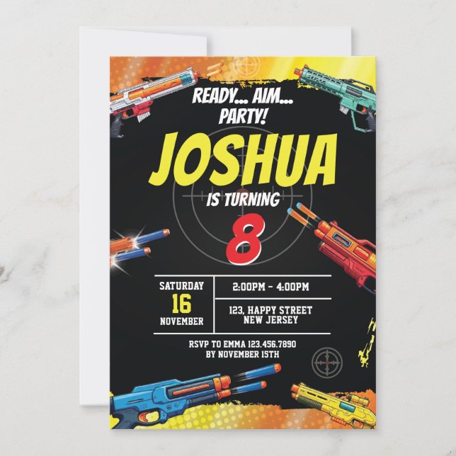 Dart Krig Game Birthday Investigation. gun match I Inbjudningar (Framsida)