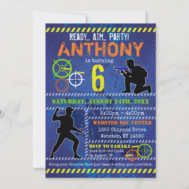 Dart Krig Party Blaster Gun Birthday Inbjudningar (Framsida)