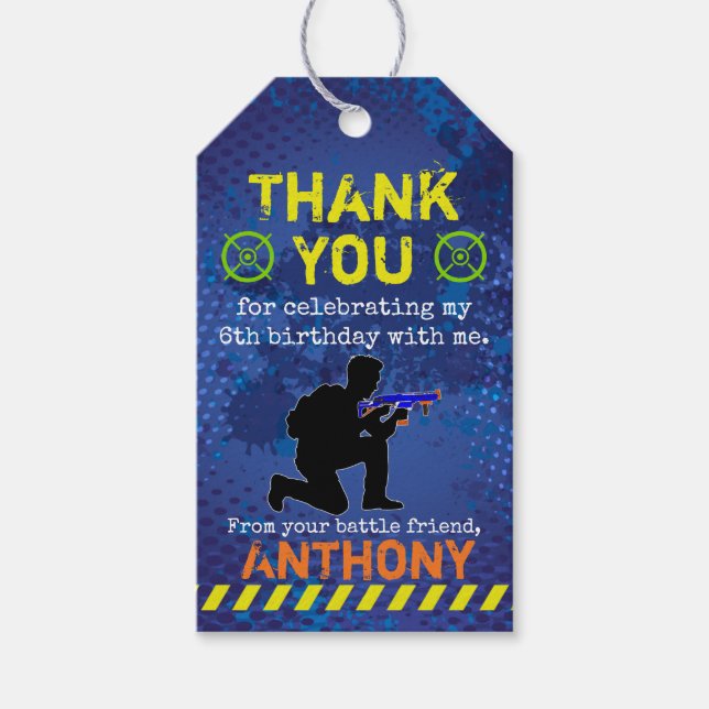 Dart Krig Party Dart Gun Birthday Presentetikett (Framsidan)