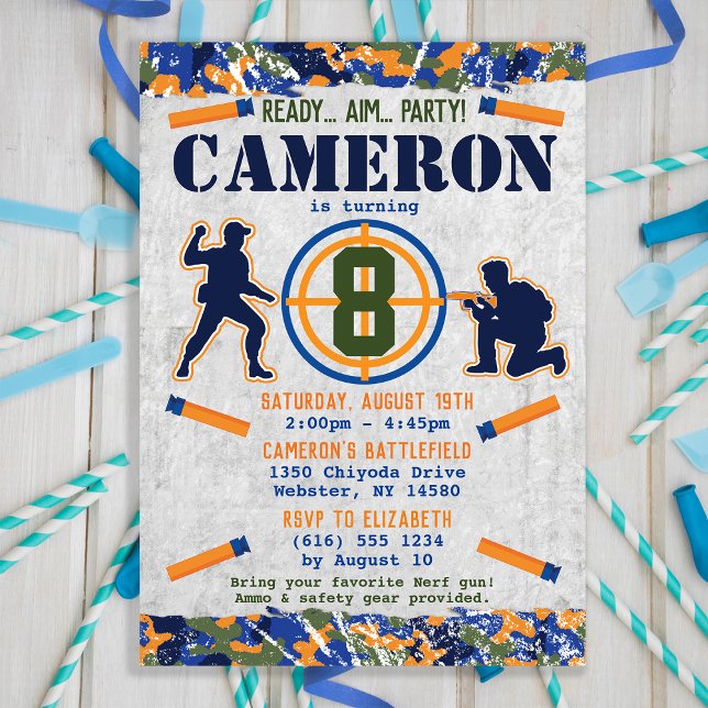 Dart Militär Födelsdagskalas Dart Kamouflage Solda Inbjudningar (Skapare uppladdad)