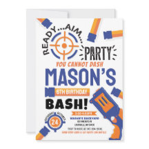 Dart Party Birthday bjudande Dart Gun Inbjudan