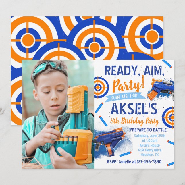 Dart Party Birthday-inbjudan | Photo Dart Inbjudan (Fram/baksida)