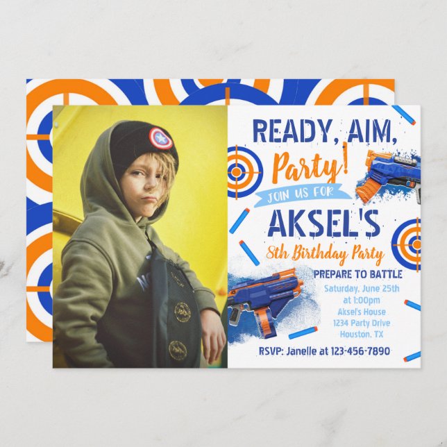 Dart Party Birthday-inbjudan | Photo Dart Inbjudan (Fram/baksida)