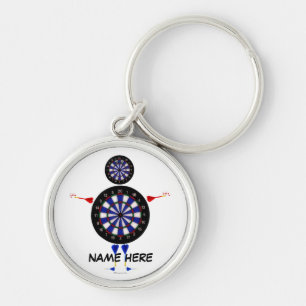 Dart Player-Roligt Rund Silverfärgad Nyckelring