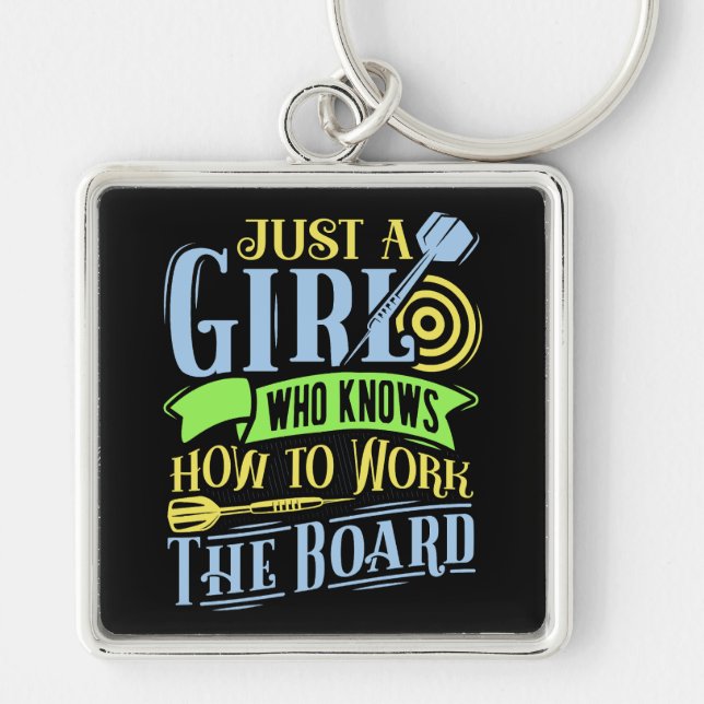 Dart Queen Premium Fyrkantig Silverfärgad Nyckelring (Framsidan)