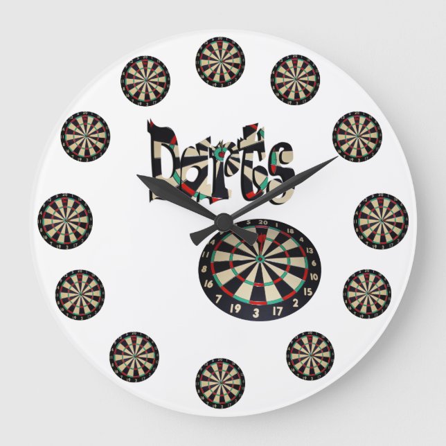 Dartboard and Darts Namn, Round Large Wall Clock Stor Klocka (Framsida)