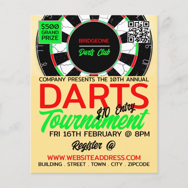 Dartboard Design, Darts Tournament Advertising Flygblad (Framsidan)