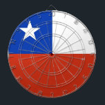 Dartboard med Flagga av Chile Darttavla<br><div class="desc">Höj ditt spelrum med vår unika rityta med Chiles flagga! Den här ritytan visar tydligt hur den chilenska flagga är utformad. Den kännetecknas av sin blå kvadrat med en vit stjärna i det övre lämnat hörnet, ett vitt band över mitten och ett rött band under. Den pulserande färg och den...</div>