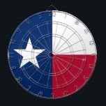 Dartboard med Flagga av Texas, USA Piltavla<br><div class="desc">Höj ditt spelrum med vår träffande ritbord med flagga Texas! Den här ritytan är uppgjord med stor uppmärksamhet på detaljer och firar Lone Star-statens rik och kulturella pride. I designen visas stolt den ikoniska ensamstjärnan med ett lodrät blått rand och vågrät vita och röda ränder, som symboliserar Texas självständighet och...</div>
