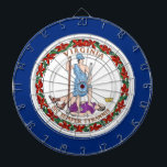 Dartboard med Flagga av Virginia, USA Darttavla<br><div class="desc">Höj ditt spelrum med vår ritbord med flagga Virginia! Firar Virginias stolta arv med den här ritytan och på ett framträdande sätt visar Virginia-flagga ikondesign. Med ett blått fält med delstaten Virginia försegling i mitten, omgiven av en krans av Virginia creeper, representerar denna flagga statens historia och dess betydelse för...</div>