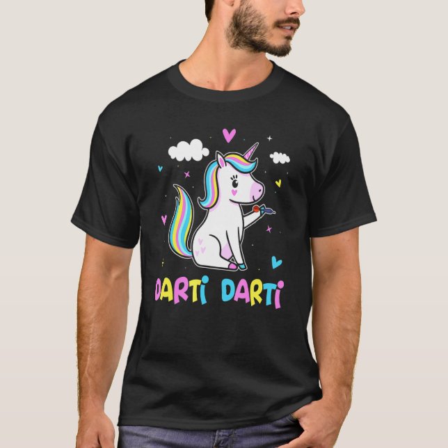 Darti Darti Cute Unicorn Darts Player Darts T Shirt (Framsida)