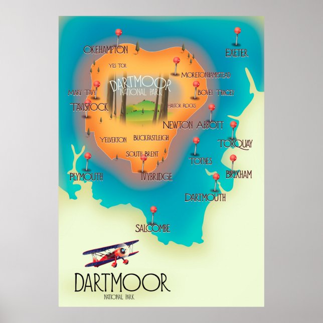 Dartmoor National Park Karta Resaaffisch Poster (Framsidan)