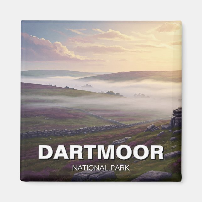 Dartmoor National Park Misty Travel Magnet (Framsidan)