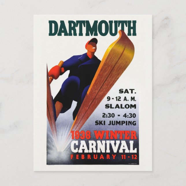 Dartmouth Winter Carnival 1938 Vintage Affisch Vykort (Framsida)