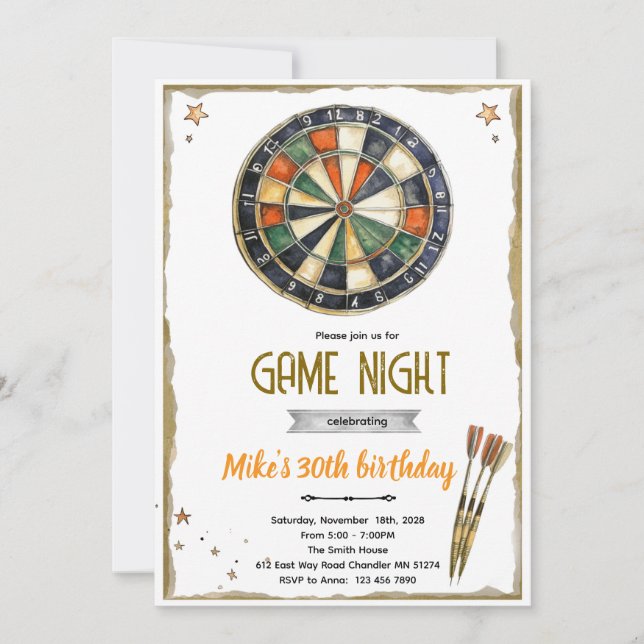Darts Birthday party Invitation Inbjudningar (Framsida)