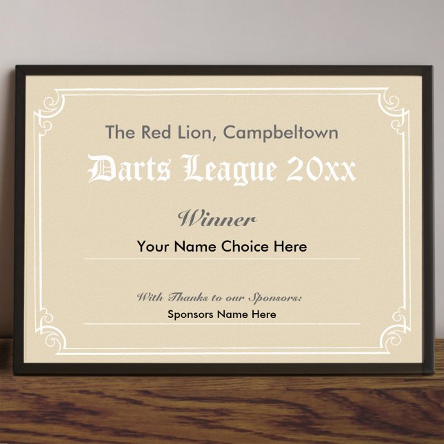 Darts Competition Winner's Certificate Poster (Skapare uppladdad)
