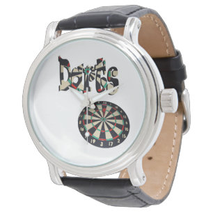 Darts Logotyp and Dartboard, Manar Leather Watch Armbandsur