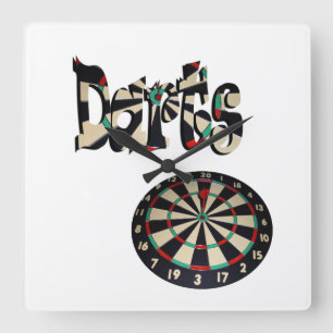 Darts Logotyp med Dartboard, Fyrkantig Klocka