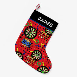 Darts Player Retro Tecknad Bok Dartboard Patterned Liten Julstrumpa