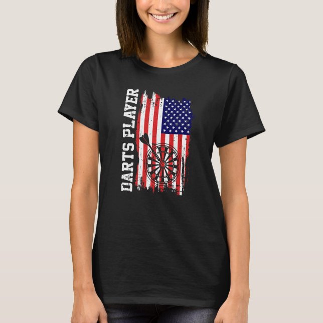Darts Player USA American Flag T Shirt (Framsida)