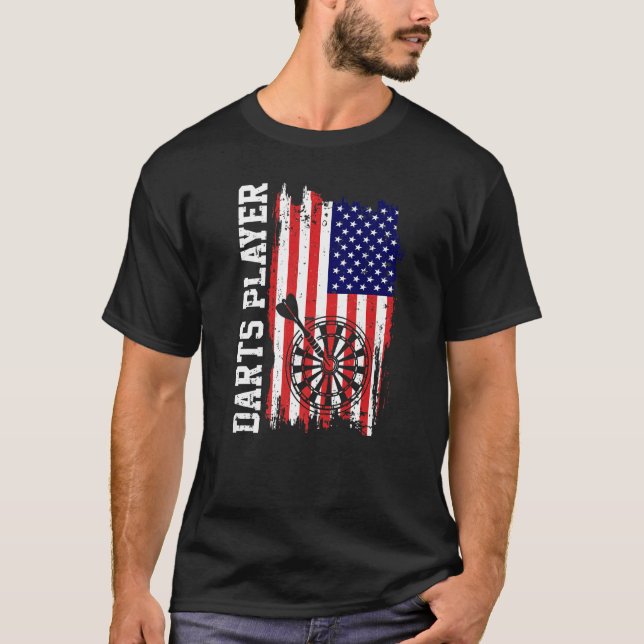 Darts Player USA American Flagga T Shirt (Framsida)