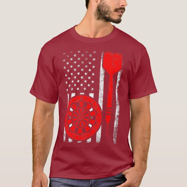 Darts Sports Älskare American Flagga Darts 4:e av T Shirt (Framsida)