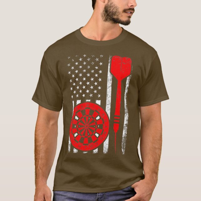 Darts Sports Älskare American Flagga Darts 4:e av T Shirt (Framsida)