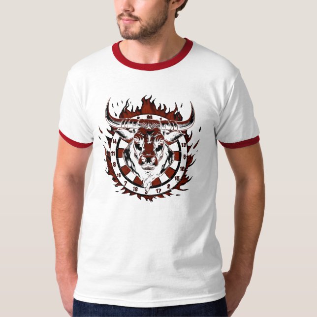 Dartscheibe Feuer Stier Bulle Spezialdesign T Shirt (Framsida)