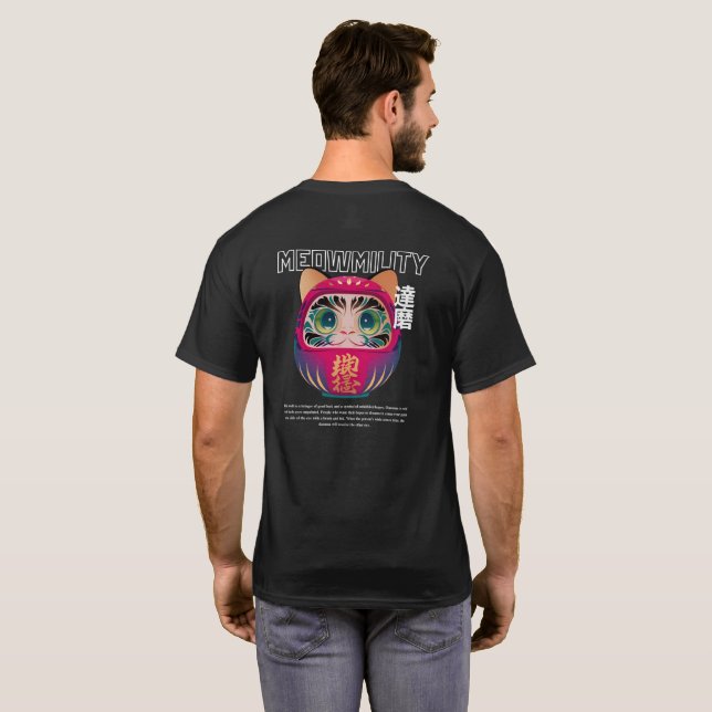 Daruma Cat Jepang Meowmilitet T Shirt (Hel baksida)