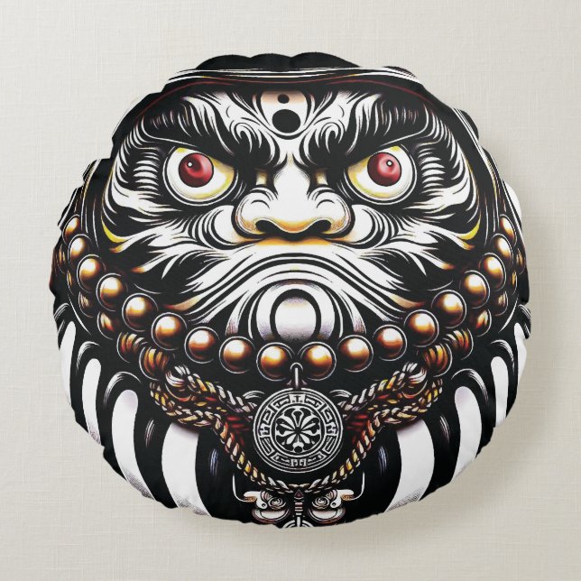 Daruma-docka Japansk konst Rund Kudde (Framsidan)