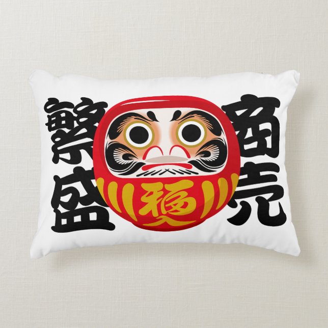 Daruma för affärsframgång och välstånd prydnadskudde (Framsidan)