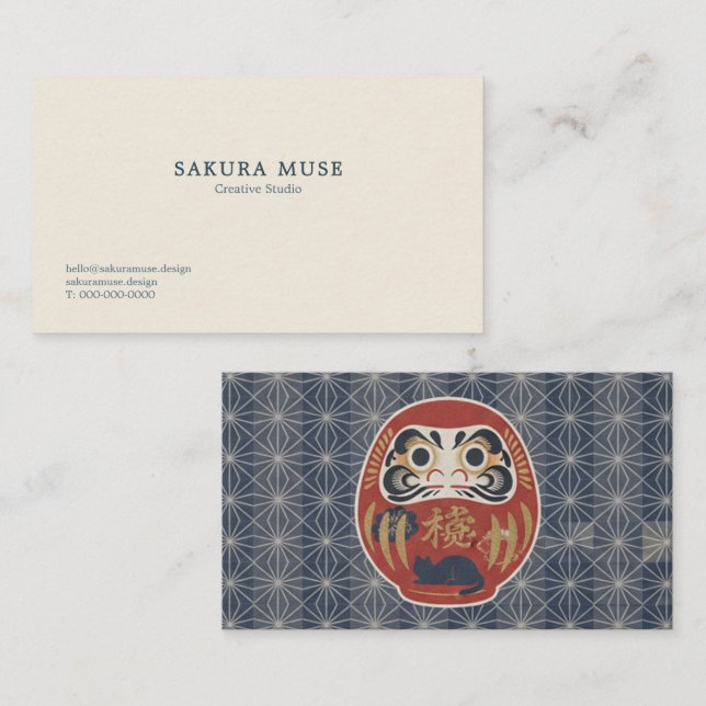 Daruma & Hidden Cat Business Cards Visitkort (Fram/baksida)