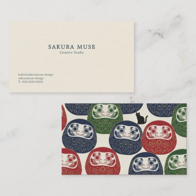 Daruma & Hidden Cat Business Cards Visitkort (Fram/baksida)