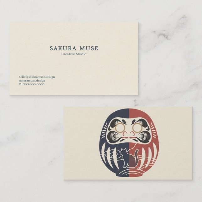 Daruma & Hidden Cat Business Cards Visitkort (Fram/baksida)