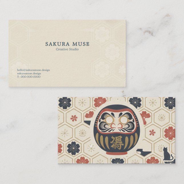 Daruma & Hidden Cat Business Cards Visitkort (Fram/baksida)