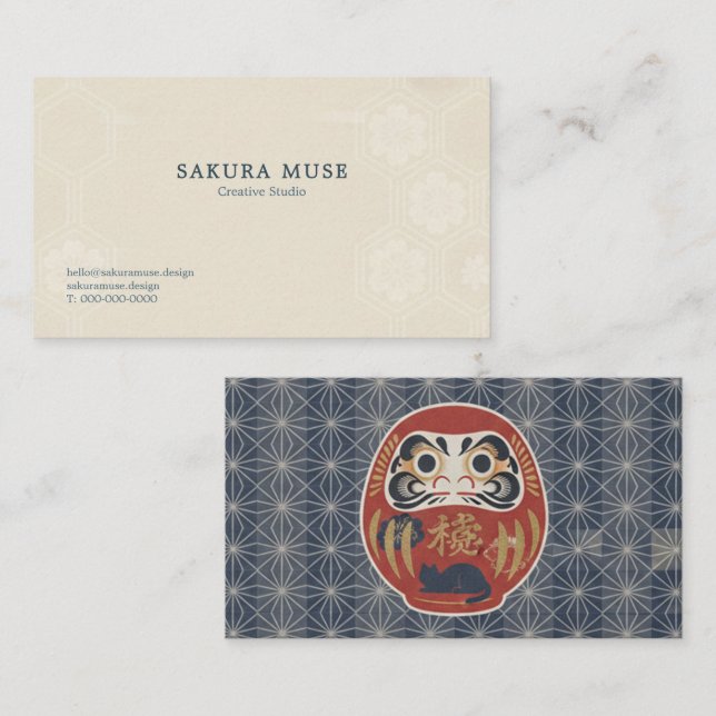 Daruma & Hidden Cat Business Cards Visitkort (Fram/baksida)