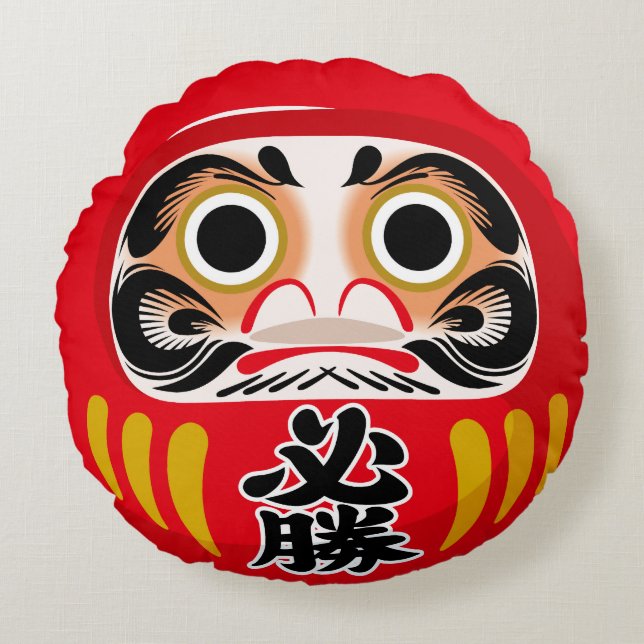 Darumadoll (traditionell japansk charm från lycka  rund kudde (Framsidan)