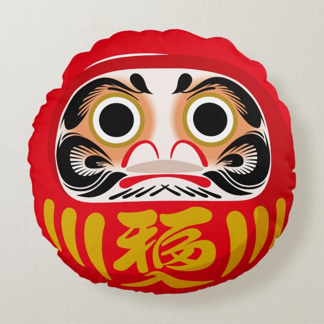 Darumadoll (traditionell japansk charm från lycka  rund kudde (Framsidan)