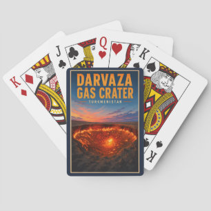 Darvaza Gas Crater Turkmenistan Illustration Retro Casinokort