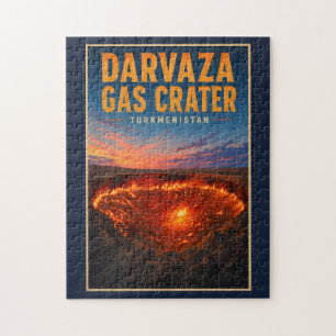 Darvaza Gas Crater Turkmenistan Illustration Retro Pussel