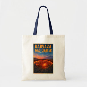 Darvaza Gas Crater Turkmenistan Illustration Retro Tygkasse