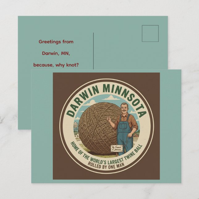 Darwin, Minnesota Twine Ball Souvenir Vykort (Fram/baksida)