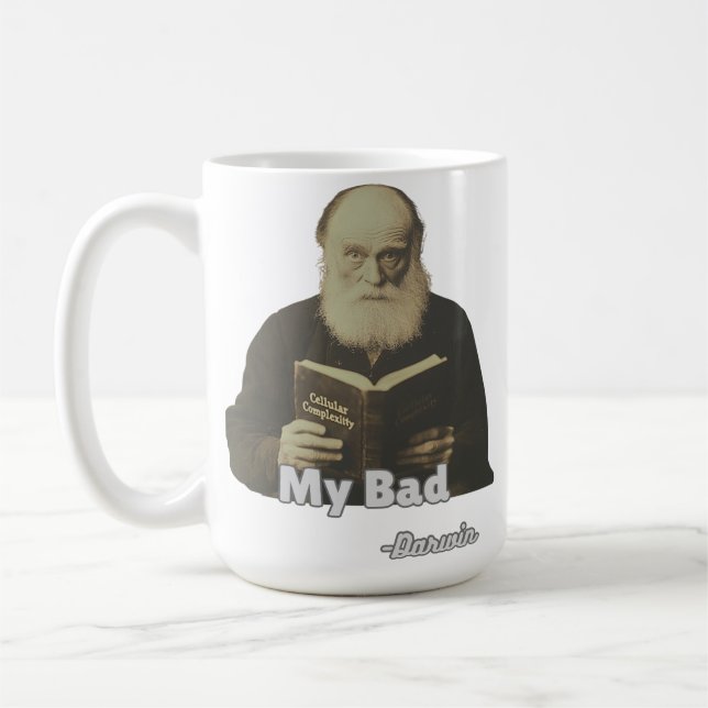 Darwin “My Bad!” Mugg - Evolutionär Humor  (Vänster)