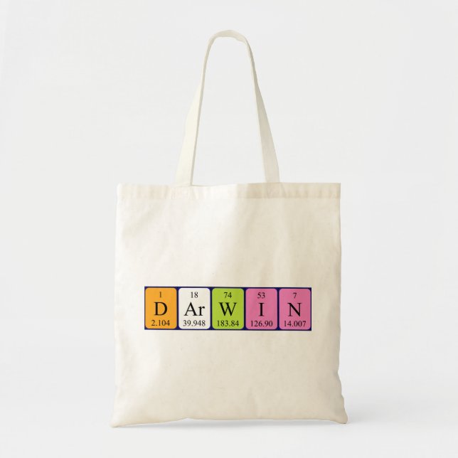 Darwin periodisk bord namn tote bag tygkasse (Framsidan)