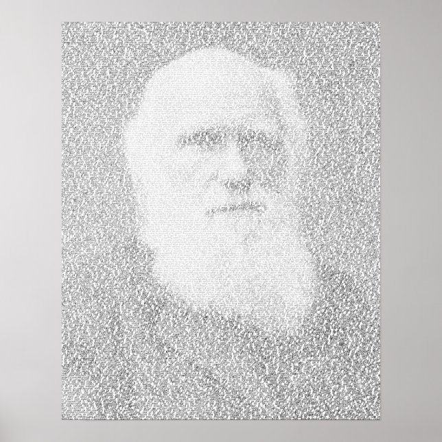 Darwin porträtt tillverkad av texten "Ursprung of  Poster (Framsidan)