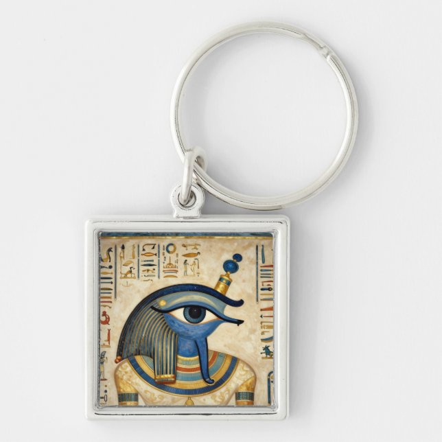 Das Ägyptische Auge´1 Fyrkantig Silverfärgad Nyckelring (Framsidan)