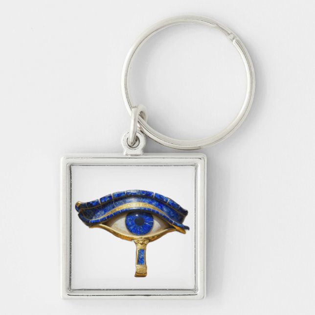 Das Ägyptische Auge´6 Fyrkantig Silverfärgad Nyckelring (Framsidan)