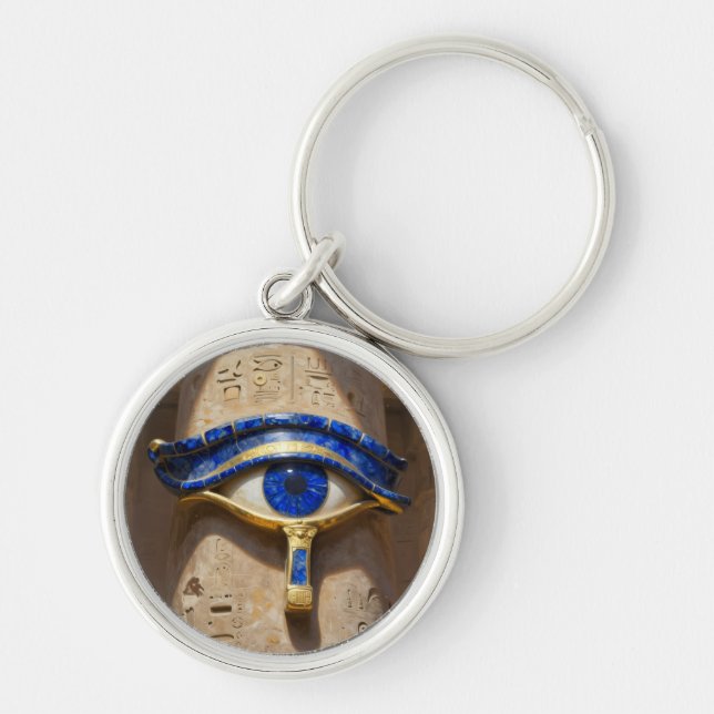 Das Ägyptische Auge´6 Rund Silverfärgad Nyckelring (Framsidan)