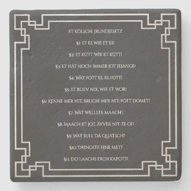 Das Kölsche Grundgesetz – Köln Cologne Jugendstil Stenunderlägg (Framsidan)